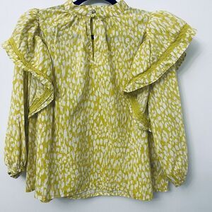 Who What Wear Women’s High Collar Ruffle Sleeve Blouse Size Medium Yellow